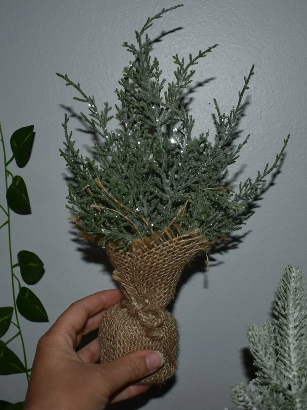 Two Small Mini Winter Holiday Christmas Burlap Tree Rustic Farmhouse Decor